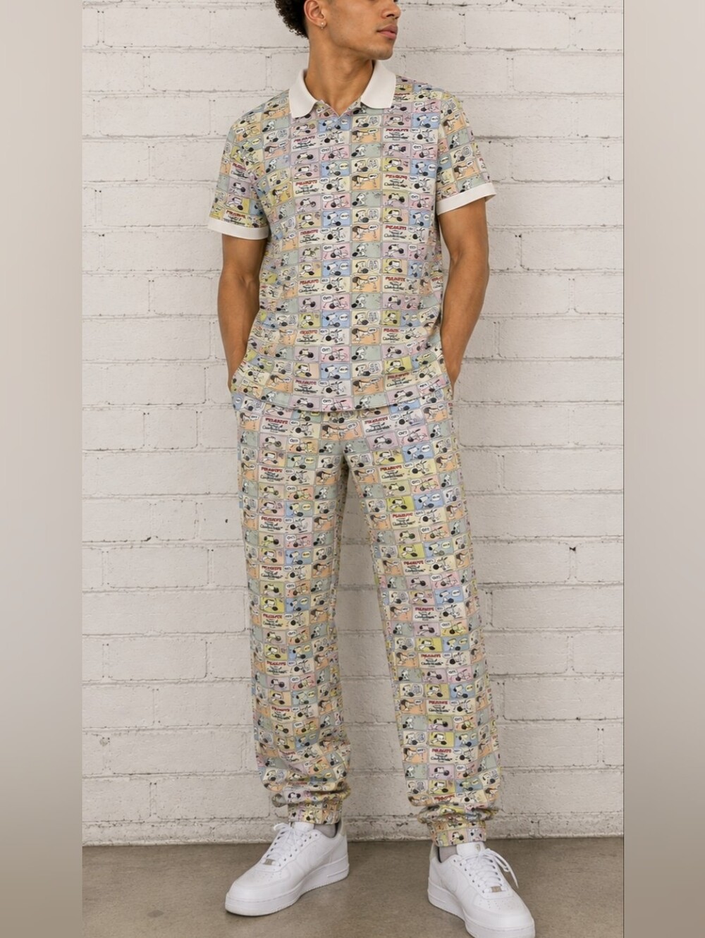 Lacoste x Peanuts Snoopy Mens Small Polo Jogger Set Comic Print
